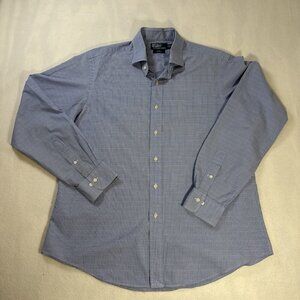 Polo Ralph Lauren Regent Dress Shirt Men's 17 36/37 Custom Fit Blue White Plaid